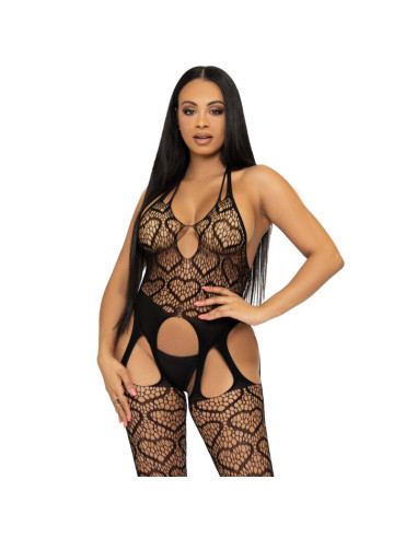 LEG AVENUE BODYSTOCKING DE RED CON TIRANTES TALLA UNICA NEGRO